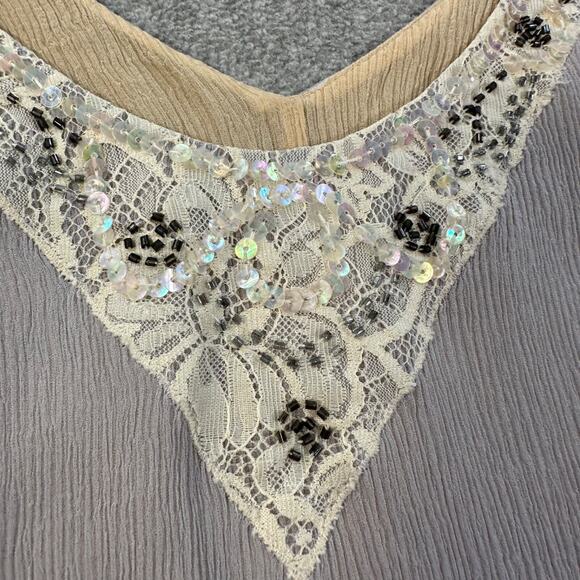 Sigrid Olsen Purple 100% Silk Camisole Tank Top Women's 8 Sequin Lace Beaded - Picture 2 of 6